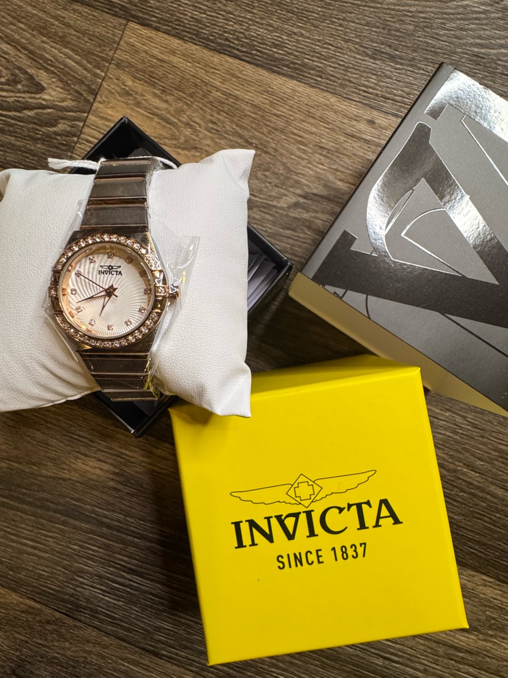 Invicta Angel Two-Tone Silver and Rose Gold Women’s Watch with Crystal Bezel